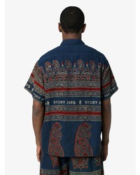 dunkelblaues Langarmhemd mit Paisley-Muster von Story Mfg.