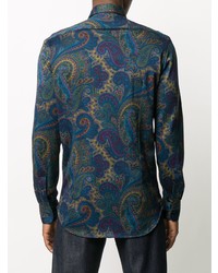 dunkelblaues Langarmhemd mit Paisley-Muster von Etro