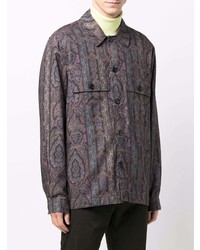 dunkelblaues Langarmhemd mit Paisley-Muster von Paul Smith