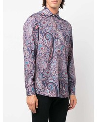 dunkelblaues Langarmhemd mit Paisley-Muster von Etro