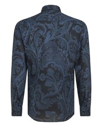 dunkelblaues Langarmhemd mit Paisley-Muster von Etro