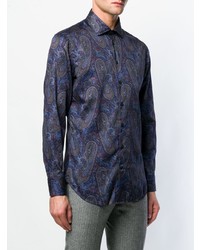 dunkelblaues Langarmhemd mit Paisley-Muster von Etro