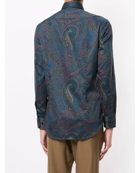 dunkelblaues Langarmhemd mit Paisley-Muster von Etro