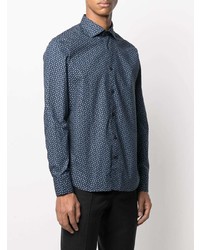 dunkelblaues Langarmhemd mit Paisley-Muster von Tintoria Mattei