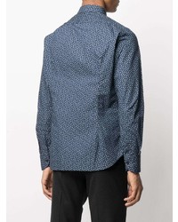 dunkelblaues Langarmhemd mit Paisley-Muster von Tintoria Mattei