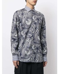 dunkelblaues Langarmhemd mit Paisley-Muster von Etro