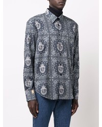 dunkelblaues Langarmhemd mit Paisley-Muster von Billionaire