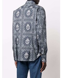 dunkelblaues Langarmhemd mit Paisley-Muster von Billionaire
