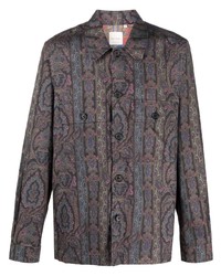 dunkelblaues Langarmhemd mit Paisley-Muster von Paul Smith