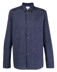 dunkelblaues Langarmhemd mit Paisley-Muster von PS Paul Smith