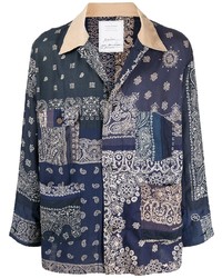 dunkelblaues Langarmhemd mit Paisley-Muster von Readymade