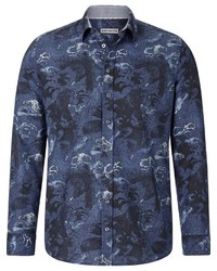 dunkelblaues Langarmhemd mit Paisley-Muster von SHIRTMASTER