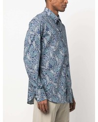 dunkelblaues Langarmhemd mit Paisley-Muster von Billionaire