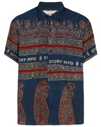 dunkelblaues Langarmhemd mit Paisley-Muster von Story Mfg.