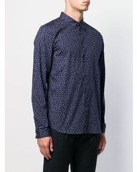 dunkelblaues Langarmhemd mit Paisley-Muster von PS Paul Smith