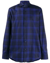 dunkelblaues Langarmhemd mit Schottenmuster von BOSS HUGO BOSS
