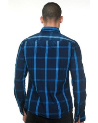 dunkelblaues Langarmhemd mit Schottenmuster von FIOCEO