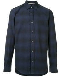 dunkelblaues Langarmhemd mit Schottenmuster von Gieves & Hawkes