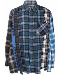 dunkelblaues Langarmhemd mit Schottenmuster von Needles