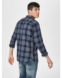 dunkelblaues Langarmhemd mit Schottenmuster von Selected Homme