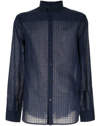 dunkelblaues Langarmhemd mit Vichy-Muster von Armani Exchange