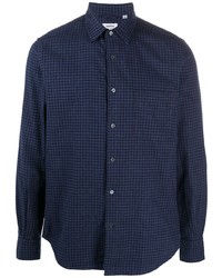 dunkelblaues Langarmhemd mit Vichy-Muster von Aspesi