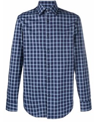 dunkelblaues Langarmhemd mit Vichy-Muster von BOSS