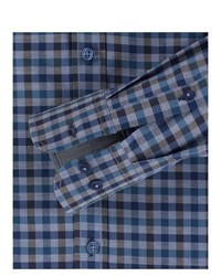 dunkelblaues Langarmhemd mit Vichy-Muster von Casamoda