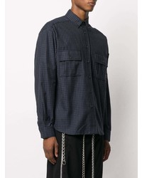 dunkelblaues Langarmhemd mit Vichy-Muster von PACCBET