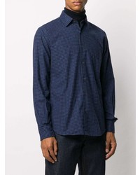 dunkelblaues Langarmhemd mit Vichy-Muster von Aspesi