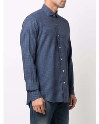 dunkelblaues Langarmhemd mit Vichy-Muster von Barba