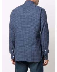 dunkelblaues Langarmhemd mit Vichy-Muster von Barba