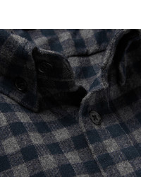 dunkelblaues Langarmhemd mit Vichy-Muster von Steven Alan