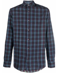 dunkelblaues Langarmhemd mit Vichy-Muster von Deperlu