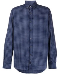 dunkelblaues Langarmhemd mit Vichy-Muster von Fay