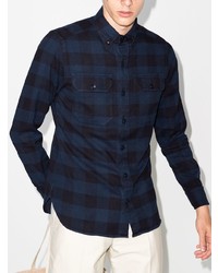 dunkelblaues Langarmhemd mit Vichy-Muster von Tom Ford