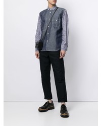 dunkelblaues Langarmhemd mit Vichy-Muster von Junya Watanabe MAN