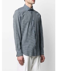 dunkelblaues Langarmhemd mit Vichy-Muster von Orian