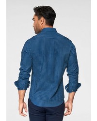dunkelblaues Langarmhemd mit Vichy-Muster von Izod