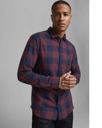 dunkelblaues Langarmhemd mit Vichy-Muster von Jack & Jones