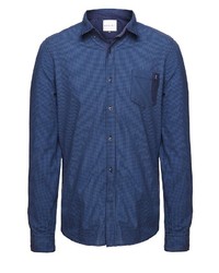 dunkelblaues Langarmhemd mit Vichy-Muster von khujo