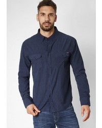 dunkelblaues Langarmhemd mit Vichy-Muster von PADDOCK´S