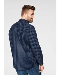 dunkelblaues Langarmhemd mit Vichy-Muster von Tom Tailor Denim