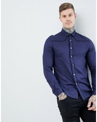 dunkelblaues Langarmhemd von ASOS DESIGN