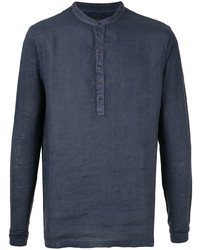dunkelblaues Langarmshirt mit einer Knopfleiste von 120% Lino