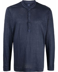 dunkelblaues Langarmshirt mit einer Knopfleiste von 120% Lino