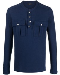 dunkelblaues Langarmshirt mit einer Knopfleiste von Balmain