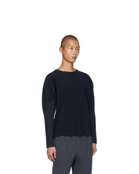 dunkelblaues Langarmshirt von Homme Plissé Issey Miyake