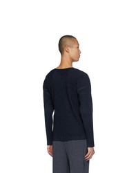 dunkelblaues Langarmshirt von Homme Plissé Issey Miyake