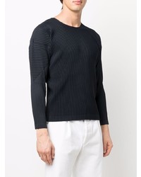 dunkelblaues Langarmshirt von Homme Plissé Issey Miyake